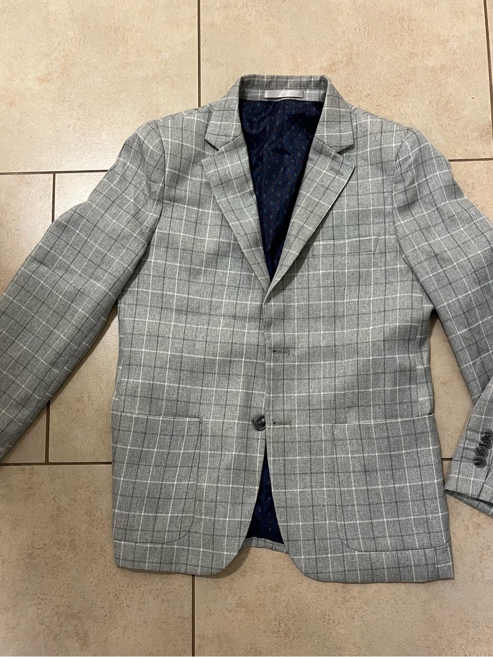 Boys Gray Windowpane Blazer - Classic Tailored Jacket